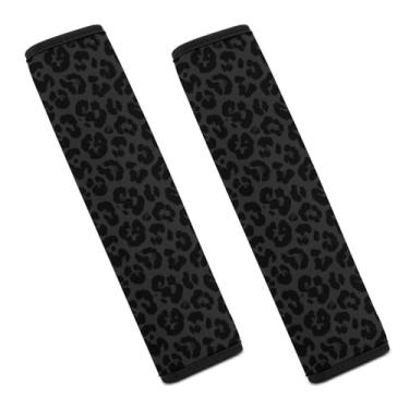 Imagem de Almofadas de cinto de segurança, capas de alça de ombro, cinza escuro, estampa de guepardo, leopardo, preto, 2 peças de almofadas de cinto de segurança de carro para câmera, alças de mochila, caminhão
