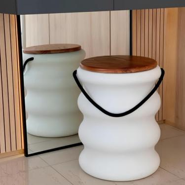 Imagem de Banqueta Ondulada Baú – Tampo de Madeira e Alça em Corda Náutica