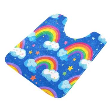 Imagem de Burbuja Tapete de banheiro arco-íris de desenho animado, tapete de banho absorvente de pelúcia macio, base de vaso sanitário antiderrapante para piso de banheiro, oval em forma de U