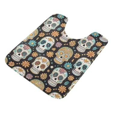Imagem de Burbuja Tapete de banheiro Skulls, tapete de banho absorvente de pelúcia macio, base antiderrapante para piso de banheiro, oval em forma de U