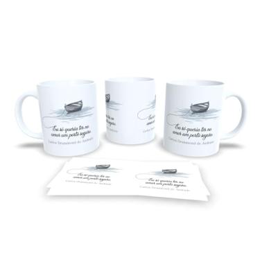 Imagem de Caneca com Frase de Clarice Lispector, Porcelana Branca com Ilustração de Pássaro, Liberdade é Pouco, Design Literário (19056)