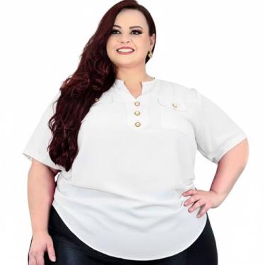 Imagem de Blusa Camisa Social Feminina Plus Size Botão E Lacinho Festa Luxo Teci