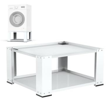 Imagem de SKM Suporte universal de lavadora e secadora de 45 cm para 27 máquinas de 71 cm, elevador de aço resistente com capacidade de 317 kg, fácil instalação, branco