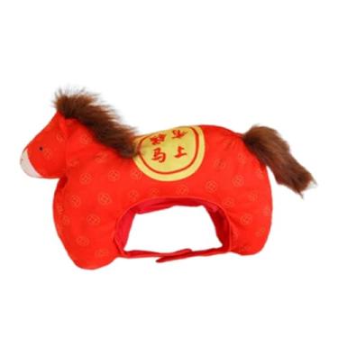 Imagem de oshhni Chapéu de pelúcia em formato de cavalo para a cabeça, ideal para festivais de carnaval, boates e bailes de máscaras, Vermelho