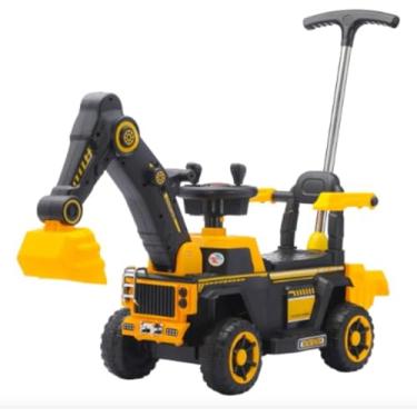 Imagem de Retroescavadeira Elétrica Infantil 6V Amarela com Pá Móvel, Alça de Empurrar, Luzes e Música para Crianças 30kg Acima 3 Anos