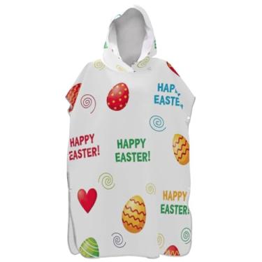 Imagem de Joisal Poncho de surfe para adultos trocador de roupas com capuz toalha de praia impressão absorvente colorido ovos de páscoa branco poncho masculino com capuz