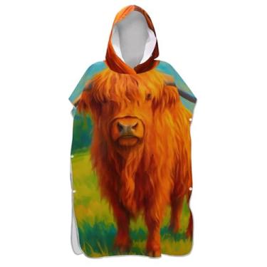 Imagem de TSENQUE Poncho de surfe trocador roupão adulto praia moletom toalha floral absorvente vintage vaca highland animal poncho masculino com capuz