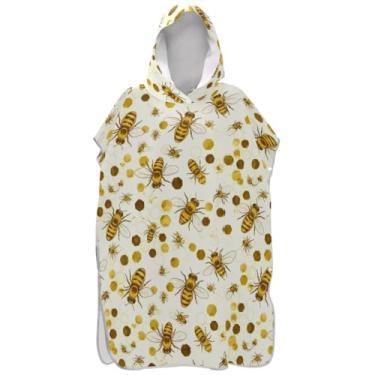 Imagem de Joisal Cute Bees Poncho de surfe dourado em forma de favo de mel para trocador de roupas de banho de praia com capuz tamanho grande poncho masculino com capuz