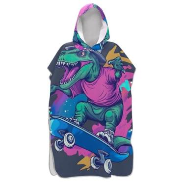 Imagem de Poncho de surfe leve para adultos, trocador de roupa, toalhas de banho com capuz, arte de dinossauro, colorido, moderno, homem, mulher, poncho com capuz
