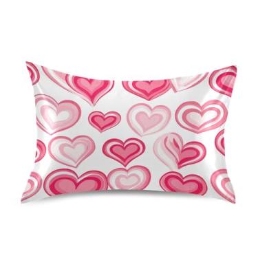 Imagem de Fronhas de cetim com coração de namorados rosa fofo king queen padrão fronhas de cetim para resfriamento de cabelo para cama de casa sofá king size 101,6 cm x 50,8 cm