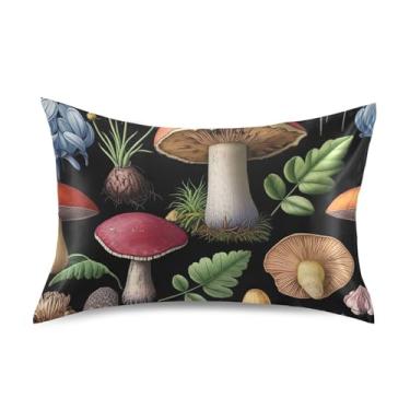 Imagem de Travesseiros de cetim preto com desenho animado cogumelos fofos refrescantes king queen almofadas padrão chinelos cama animal capa de travesseiro tamanho padrão 66 cm x 50 cm
