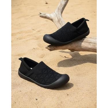 Imagem de Sapatos rasos com sensação de descalço para homens e mulheres, tênis sem cadarço para caminhada confortável, sapatos preguiçosos, sola plana, leve, casual, feminino, sapatos únicos pretos, Preto, 36