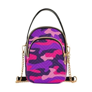 Imagem de TSENQUE Bandeira Americana EUA Bolsa feminina sobre o ombro estampada alça corrente bolsa de telefone Lady Bowler Satchel, Camuflagem militar rosa roxa, 5.91x3.15x8.27inches