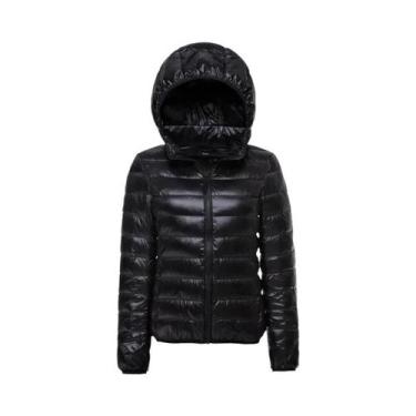 Imagem de Jaqueta Puffer Feminina Com Capuz De Pluma De Pato Branca Ultra Leve E