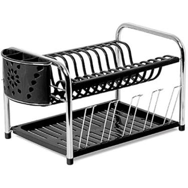 Imagem de Escorredor Secador De Pratos Com Porta Copos E Porta Talher Duplo (Branco)