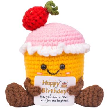 Imagem de MuMyer Positive Crochet Cupcake, Handmade Emotional Support Knitted Cupcake Friendship Gift with an Affirmation Card for Women, Friends, Coworkers, BFF Christmas or Birthday Gift