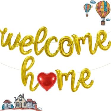 Imagem de Welcome Home Gold Letter Balloons, 18 Inch Script/Cursive Mylar Balloons Decorations