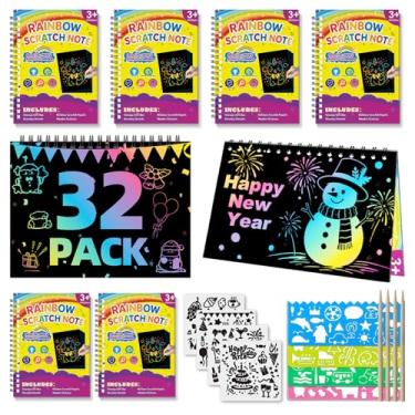 Imagem de HXDOGSP Arte de raspar para crianças: pacote com 32 lembrancinhas de festa de papel arco-íris - Caderno de artesanato adequado para presentes de aniversário/kit de artesanato escolar/prêmios de sala