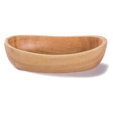 Imagem de fruteira cesta Suporte de frutas de madeira sólida em forma de barco tigela de frutas oval prato de servir doces bandeja de servir lanche para casa bancada