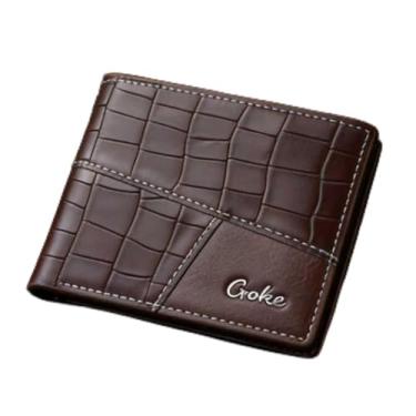 Imagem de Carteira masculina dobrável de couro curta, carteira casual confortável (cinza-acinzentado)