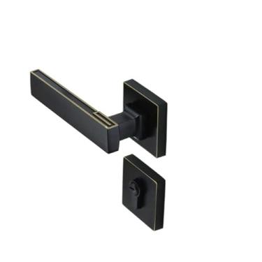 Imagem de Fechadura silenciosa para quarto estilo chinês maçaneta de porta de madeira fechadura de bronze (preto)