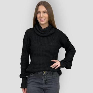 Imagem de Blusa Feminina Gola Boba Tricô Ombro Caído Elegante Estilosa Crochê In