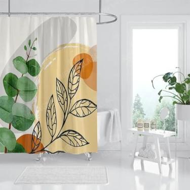 Imagem de Cortinas de chuveiro para banheiro, cortinas de banheiro Morandi Lines and Plant Tecido impermeável Cortina de chuveiro moderna para decoração de casa 45 x 87 pol. - 115 x 220 cm/LxA