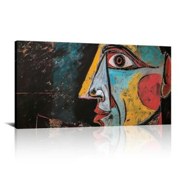 Imagem de Arte de parede de rosto abstrato, impressões boêmias coloridas para sala de estar, pôster geométrico, ilustrações, pôster, estética - (50 x 100 cm) 20 x 40 polegadas sem moldura