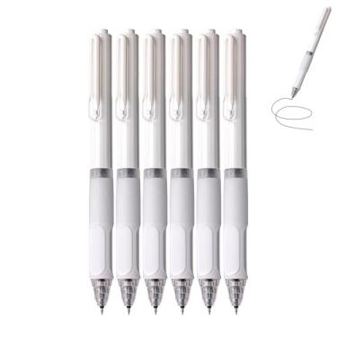 Imagem de GZBABY Caneta de gel de ponta fina, 6 peças, caneta esferográfica retrátil com aderência macia, tinta preta, 0,5 mm, design silencioso para reuniões, exames (Hexagon)