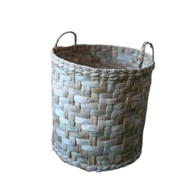 Imagem de Vaso Cachepot Artesanal de Palha de Taboa Natural com Alças Decorativo para Plantas Interiores Varanda e Decoração