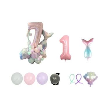 Imagem de Conjunto De Balões De Cauda De Sereia Coloridos 43 Peças Balões De Fil
