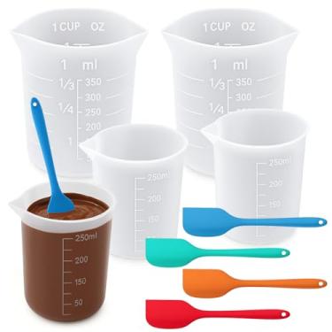 Imagem de Juome Conjunto de copos de silicone para derretimento de chocolate com 4 peças de copos medidores de silicone para derreter chocolate (250 ml, 350 ml) e 4 peças de espátulas, resistentes ao calor
