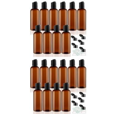 Imagem de Wowang Pacote com 20 frascos de viagem de 100 ml para artigos de higiene pessoal aprovados pela TSA, recipientes de plástico vazios de xampu com rótulos, acessórios de higiene pessoal (marrom)