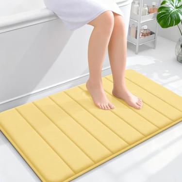 Imagem de OLANLY Tapete de banho listrado de espuma viscoelástica 91 x 61 cm, tapetes de banheiro absorventes super macios, secagem rápida, tapetes de chuveiro laváveis na máquina, tapete de banho, acessórios