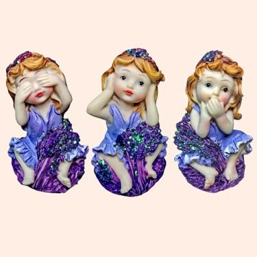 Imagem de LWDUDE Lavender Serenity Figurine Set, 3 Piece Mindfulness Statue for Anxiety Relief & Christian Home Decor, Gold Dusted Flowers, See No Evil Hear No Speak No Evil Gift for Women, 3.74 Inch