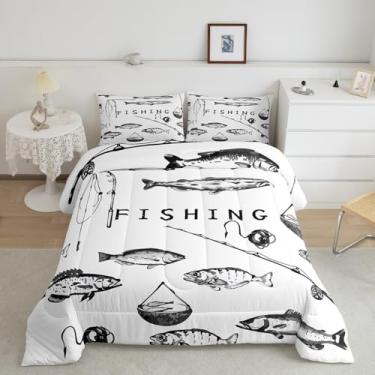 Imagem de Erosebridal Conjunto de edredom rústico com anzol de pesca, tamanho solteiro, para adultos, meninos e adolescentes, decoração de casa de fazenda, edredom de peixe de caça