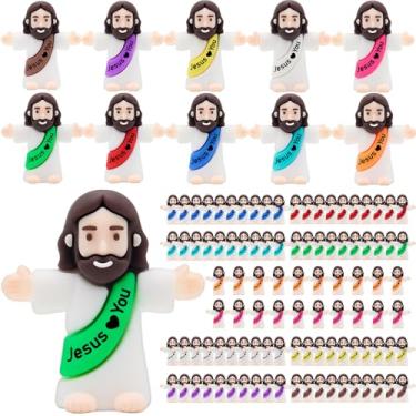 Imagem de Owurha 100 peças de bonecos do pequeno Jesus, mini Jesus te amo, design original, estatuetas minúsculas de Jesus a granel para esconder e buscar, lembrancinhas de festa religiosas, presentes de
