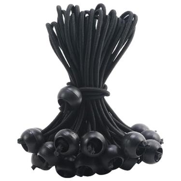 Imagem de Cordas de amarração para acampamento, cordão elástico de choque com bolas de plástico para barraca de lona Guyline, uso ao ar livre, design sem amarração (preto)