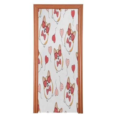 Imagem de ATTX Capa de porta da frente Corgis de desenho animado de dia dos namorados - decoração de férias de tecido elástico lavável para festas, casa, decoração de porta da frente, 91 x 98 polegadas (131)