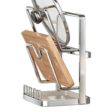 Imagem de Suporte de tampa de panela | multicamadas com bandeja coletora de armazenamento de cozinha, suporte de tampa de panela de bancada, para armário de bancada, prato de despensa, colher, garfo, talheres