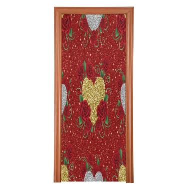 Imagem de ATTX Capa para porta da frente com rosas brilhantes vermelhas dos namorados - tecido elástico lavável decoração de férias para festas, casa, decoração de porta da frente, 903 x 98 polegadas (903)