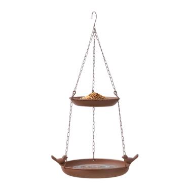 Imagem de Bird Bath - Tigela alimentadora de pássaros de camada dupla | Tigela de alimentador de beija-flor vintage - para gramado deck jardim pátio externo janela de quintal