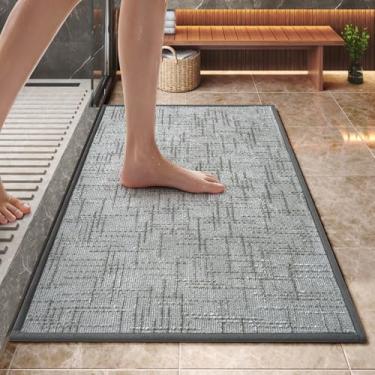 Imagem de QiCaiJia Tapete de banho antiderrapante, tapetes de banheiro, absorventes de secagem rápida, laváveis, tapetes de chuveiro, tapete de banheiro fino com revestimento de borracha, adequado sob a porta