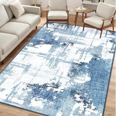 Imagem de Castage Tapete azul 3x5 tapetes laváveis para quarto, sala de estar, cozinha, entrada, cabeceira, abstrato, moderno, antiderrapante, pequeno tapete