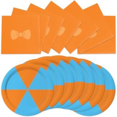 Imagem de 40 peças de decoração de festa de aniversário de professor de inglês de desenho animado azul pratos e guardanapos de papel para chá de bebê, desenhos animados, decorações de festa de aniversário