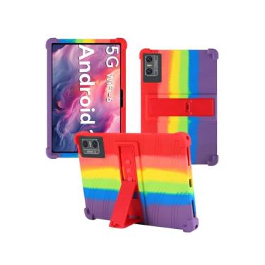 Imagem de Capa para tablet DOMATON D105 Android 14 2025 tablets 25.4 cm, WUNIAK à prova de choque, leve, suporte de borracha, capa protetora, de silicone macio, ajustável para crianças, arco-íris