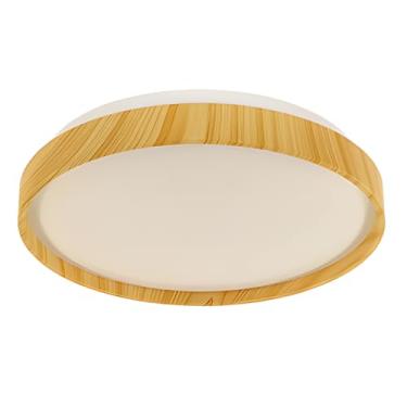 Imagem de Plafon Luminária LED Redondo Essence Wood Madeira Clara Natural 34cm Bivolt Multicolor 3 em1 36W Disoma