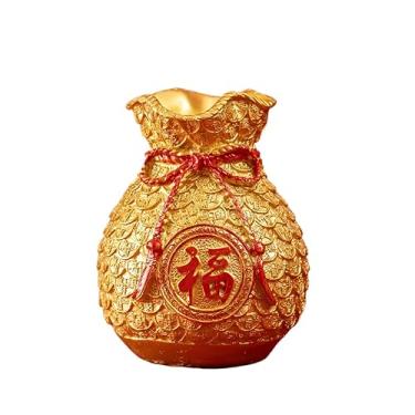 Imagem de Sacos da sorte de resina genérica vaso decoração de casa vaso de flores decoração de armário, decoração da sorte, estilo chinês amplo uso desktop ornamento sacos forma para escritório (A 11,5 * 11,5