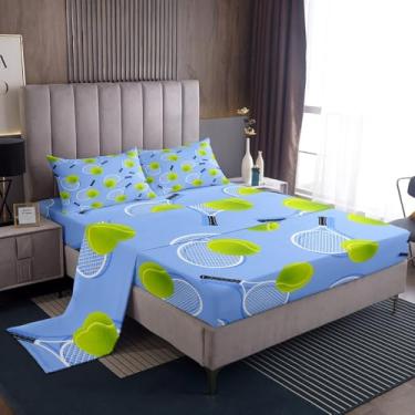 Imagem de Erosebridal Jogo de lençol casal infantil de microfibra com bola azul, 4 peças, para meninos e meninas, para meninos e meninas, lençol com elástico para quarto, atividades de jogadores, acessórios de