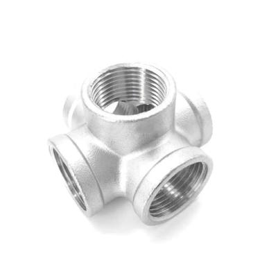 Imagem de 1/10.2 cm 3/20.3 cm 1/5.1 cm 3/10.2 cm 2.5 cm 3.2 cm 3.8 cm 5.1 cm 5.1 cm BSPT fêmea 3 4 5 vias Cruz de canto 304 conector de encaixe de tubulação de aço inoxidável gás de água (5 maneiras, 1-1l2 BSP)